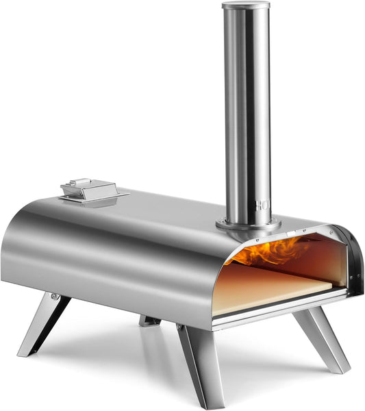 VonHaus Pizza Oven Outdoor – Tabletop Pizza Oven with Pizza Stone Included – Stainless Steel, Pellet Fuelled, Removable Chimney, Foldable Legs – For up to 12” Pizzas – Can Also Smoke Meat, Fish & Veg
